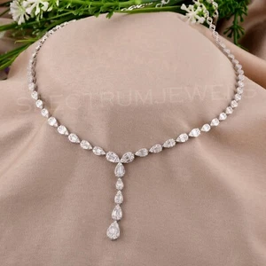 Lariat Necklace Gift Lab Grown CVD Baguette Diamond 14k White Solid Gold 2.18 Ct - Picture 1 of 9