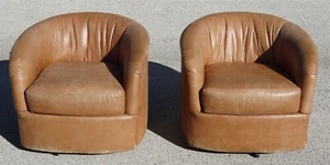 PAIR Omni Brown Leather Swivel Chairs - Picture 1 of 8