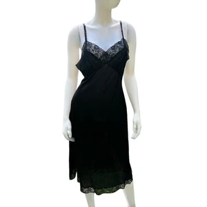 Vintage Vanity Fair 80s Slip Dress Size 38 Lace Black Pinup Lingerie Going Out - Picture 1 of 11