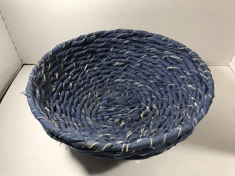 Vintage Handmade Wire Coiled Demi Cloth Woven Basket Farmhouse Gathering Basket Cover