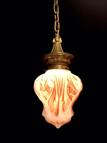 Antique 41" Long Ornate Pendant Hanging Ceiling Light Fixture Large Glass Shade Cover