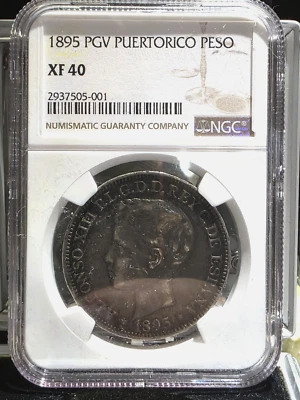 1895 Puerto Rico  1 Peso NGC XF-40, NICE COLLECTIBLE. WOW PUERTO RICO. - Image 1 of 4