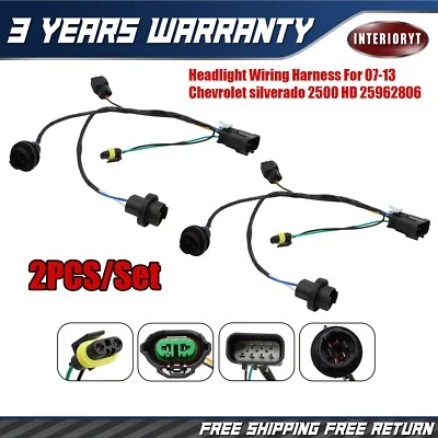 2 peças para 2007-2013 Chevrolet Silverado 1500 HD 25962806 chicote de fios para faróis - Imagem 1 de 4