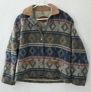 Vintage Woolrich Jacke Damen Gr. S Small blau grün Decke Azteken Rauten Wildleder Wolle - Bild 1 von 10