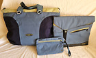 Keen Blue& Lime 3Pc Travel Bag Set: Tote Cosmetic Pouch Padded Laptop Briefcase