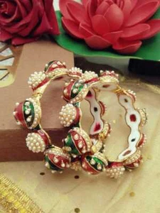 Bollywood Fashion Gold Plated Indian Jewelry Bangles Set of 2 Pcs For Women New - Picture 1 of 3