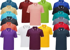 Mens Short Sleeve Polo Shirt Plain Pique Single Tipping Collar with Pocket M-6XL - Picture 1 of 21