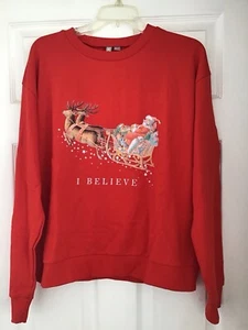 NWOT Asos Red Holiday ‘I Believe” Graphic Crew Neck Pullover Sweatshirt Size 10 - Picture 1 of 4