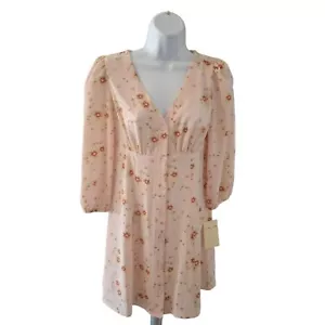 Bebop V-Neck 3/4 Sleeve Chifon Dress Women's XS Floral Pink & White - Picture 1 of 12
