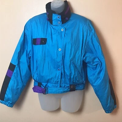 Chaqueta de esquí Fera azul púrpura negro color bloque mujer 12 vintage años 80 90 Foto 1 de 4