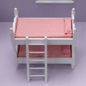  Dollhouse Furniture Wooden Bunk Bed Kids+toys for Ornaments