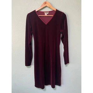 Vintage The Territory Ahead Women's Red Maroon Velvet Long Sleeve Midi Dress Med - Picture 1 of 8