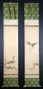Pair of Japanese Ink Hanging Scrolls Kano Tanyu - Picture 1 of 12