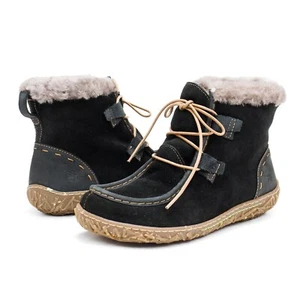 Womens El Naturalista Nido Black Suede Ankle Lace Up Fur Lined Boots New - Picture 1 of 6