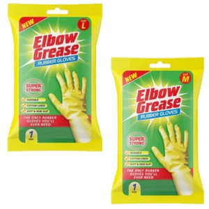 Elbow Grease Rubber Gloves Super Strong Cotton Lined Durable Washing Gloves Size - Picture 1 of 24