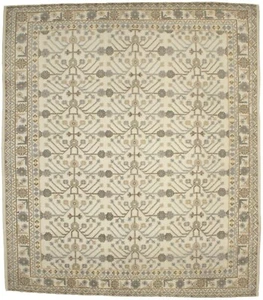 Modern Muted Cream Geometric Design Rug High Low Relief Oriental Carpet 8X9 ft - Picture 1 of 15