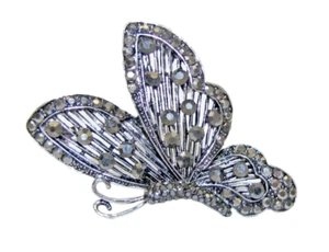 Butterfly Pin Brooch in Sparkling Gray Hematite Crystals, Fashion Pin NEW - Picture 1 of 3
