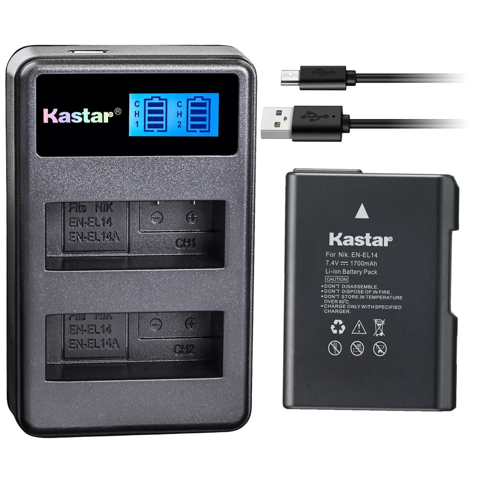 Kastar Battery LCD Dual Charger for Nikon EN-EL14 MH-24 & Nikon Df DSLR Camera 1 Battery LCD Dual Charger