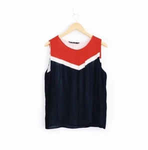 Top plisado acordeón Zara Colorblock nuevo con etiquetas mediano rojo azul forrado crepé sin mangas - Imagen 1 de 7