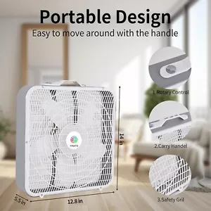 1x 20" Quiet Box Fan-3 Speeds, Energy-Efficient, Perfect for Home,Office,or Dorm - Picture 1 of 7