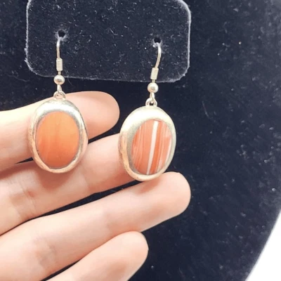 Artisan Made Sterling Silver Pink Agate Dangle Drop Earrings - Image 1 of 3