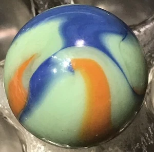 VACOR MONET MARBLE BLUE ORANGE SWIRLS ON BLUE BASE (0.63") VHTF - Picture 1 of 9