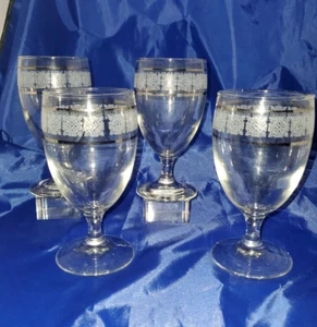 Vintage set of 4 clear silver etched Grecian style design wine glasses - Picture 1 of 6