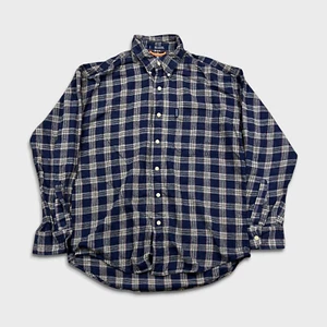 Camisa De Colección Años 90 Chaps Ralph Lauren Para Hombres Mediana Azul Franela a Cuadros Abotonada - Imagen 1 de 6