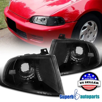 Fits 1992-1995 Honda Civic 2 3Dr Hatchback Corner Signal Lights Black 92-95 - Image 1 of 4