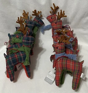 NEW Lot Of 8 Target 2023 Wondershop Plaid Fabric Reindeer Christmas Ornaments - Picture 1 of 5