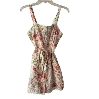 Rachel Zoe Floral Belted Romper Smocked Bodice Lace Trim NWT Size 2 - Image 1 of 4
