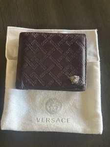 Versace Greca Embossed Leather Bifold Burgundy Wallet - Picture 1 of 5