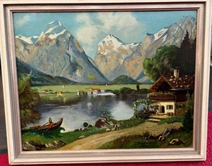 Gemälde, Öl a. Malpappe, Blick über den Achensee, Signiert, v. J. Reseneder 1932 - Picture 1 of 3