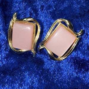 Pendientes CORO Vintage Lustre Rosa Luna Brillo y Tono Dorado Clip 1" Buen Estado - Imagen 1 de 7