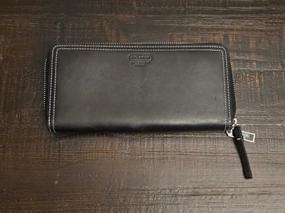 Coach Black with white stitching Leather Double Accordion Wallet  - Image 1 of 4