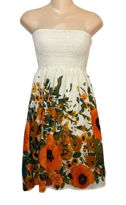 Vestido tubo floral sin tirantes Cristinalove pequeño calado crema naranja verde Foto 1 de 4