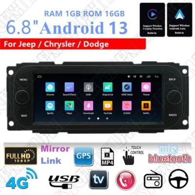 6.8'' Carplay Android 1GB 16GB Car Stereo Radio GPS Navigation For Jeep Chrysler - Image 1 of 4