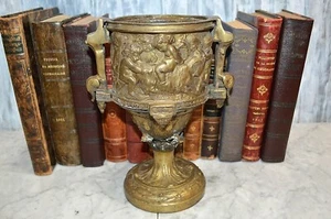 Antike französische Bronze schwerer Sockel Urnengriffe figurale Cherubs Ram Relief - Bild 1 von 11
