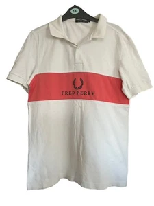 Fred Perry Mens Polo Shirt White And Pink Size Medium P2P 19” Mens Polo Shirt - Picture 1 of 10