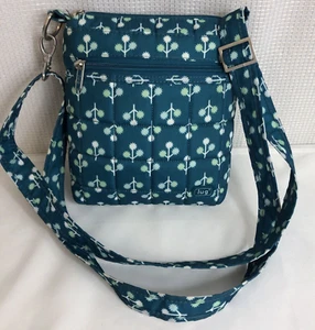 LUG Live Life in Color Adjustable Crossbody Bag Purse Green Teal Patterned Zip - Picture 1 of 13