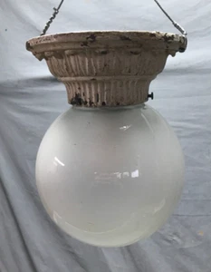 VTG Decorative Single Cast Iron Frosted Globe Ceiling Light Fixture Old 338-25B - Picture 1 of 13