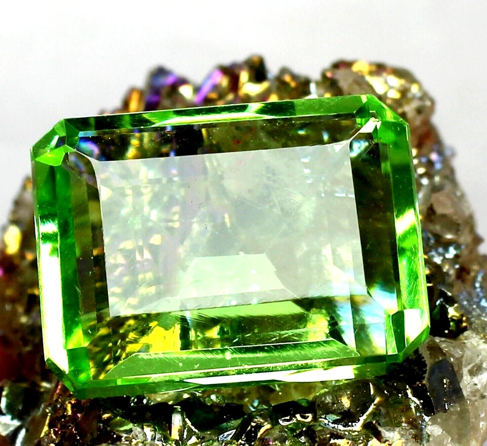 AAA+ 17.85 Ct. Large Green Peridot VVS1 Emerald Cut Loose Gemstone @Women Gifts - Image 1 of 4