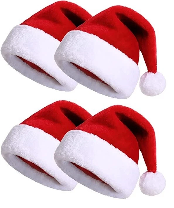 4 X Santa Hat Xmas Hat Father Christmas Hat Adults Deluxe Plush New Year - Image 1 of 4