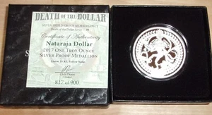 Nataraja Dollar 2017 1 oz PP. Silver Shield Death of the Dollar #8. COA, BOX. - Bild 1 von 3