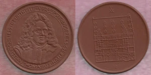 Porzellan-Medaille Halle Saale Christian Thomasius 1694 braun Meissen 78 mm - Bild 1 von 1