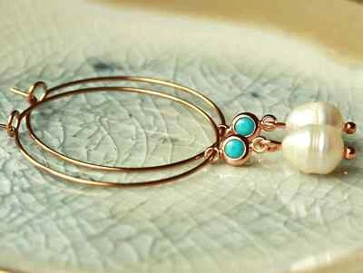 Creole Perlen Ohrring türkis Süßwasserperle Geburtstag Geschenk Frau Freundin - Bild 1 von 4