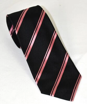 NWT Ralph Lauren Purple Label Woven Black Repp Stripe 100% Silk Tie 3.5 x 57 - Image 1 of 4