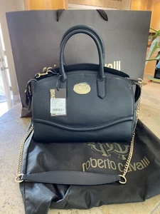 100% Auth. Roberto Cavalli Leather Black Crossbody Handbag - Retail $1,795 - Picture 1 of 12