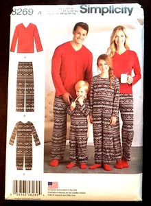 Simplicity Sewing Pattern 8269 Pajama Unisex Child Adult Family All Size UNCUT - Picture 1 of 6