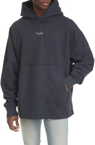 NUOVA Felpa con cappuccio Acne Studios Franklin H con timbro Nero effetto invecchiato XL